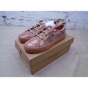 SPERRY Women's Crest Vibe Shimmer Rose Leather Sneaker Memory Foam Size 8 NWT
